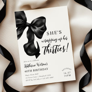 Invitation Bow noir & blanc moderne 40e anniversaire