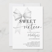 Invitation Bow Noir Blanc Moderne Élégant Simple Sweet 16 (Devant)