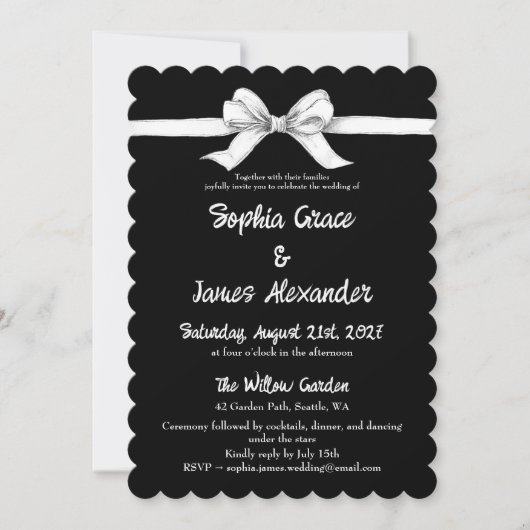 Invitation Bow noir et blanc | Mariage élégant | Monochrome (Devant)