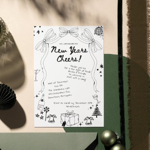 Invitation Bow Nouvel An dessiné à la main de manière fantais