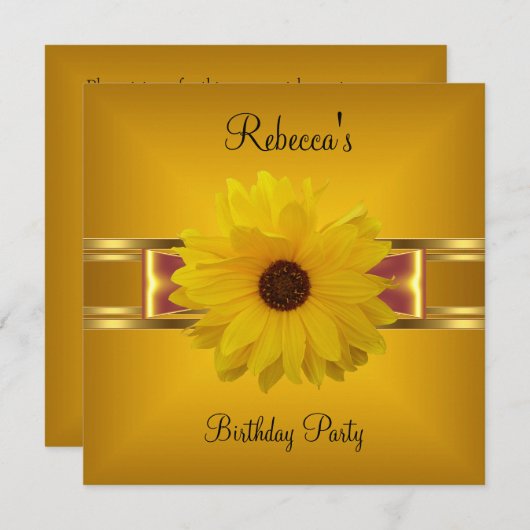 Invitation Bow or jaune Fleur coloré (Devant / Derrière)