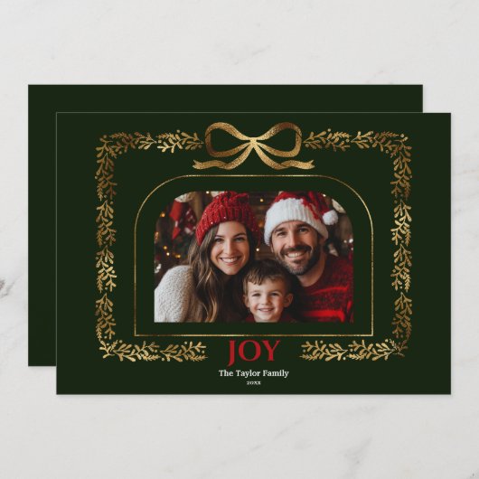Invitation Bow or moderne Joie Noël Ribbon cadre photo (Devant / Derrière)