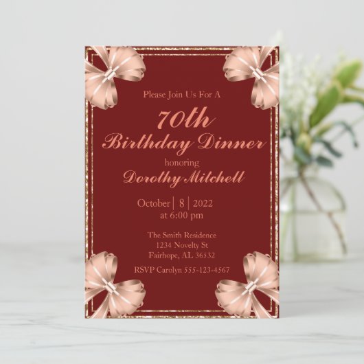 Invitation Bow or Rose de Bourgogne 70e anniversaire (Debout devant)