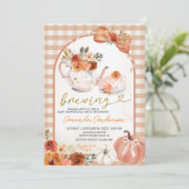Invitation Bow orange pumpkin a baby is brewing Baby Shower (Debout devant)