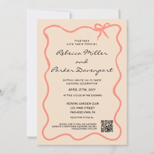 Invitation Bow Painted Pinstripes Wedding QR Code (Devant)