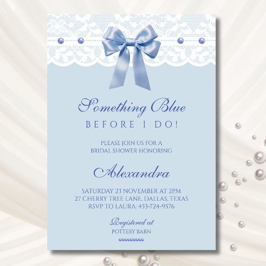Invitation Bow Pearl Quelque chose de bleu avant de faire Fêt