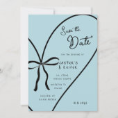 Invitation Bow Photo Coeur Bleu Moderne Mariage Enregistrer L (Devant)