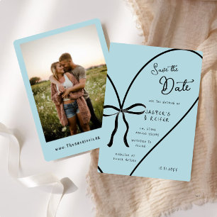 Invitation Bow Photo Coeur Bleu Moderne Mariage Enregistrer L