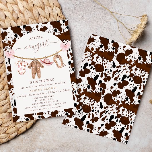 Invitation Bow Pink Cloline Vache Print Cowgirl Baby shower