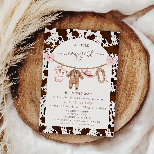 Invitation Bow Pink Cloline Vache Print Cowgirl Baby shower