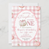Invitation Bow Pink En vichy Citrouille 1er anniversaire (Devant)