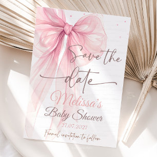 Invitation Bow Pink Enregistrer la date Baby shower Coquette