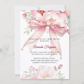 Invitation Bow pink flowers baby in bloom girl Baby Shower (Devant)