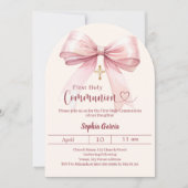 Invitation Bow pink girl cream arch First Communion (Devant)