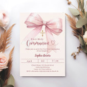 Invitation Bow pink girl cream elegant First Communion