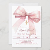 Invitation Bow pink girl First Communion (Devant)