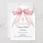 Invitation Bow Pink Pearls Girl Elegant Baptism Arch (Devant)