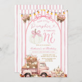 Invitation Bow Pink Truck Citrouille 1er Anniversaire Striday (Devant / Derrière)