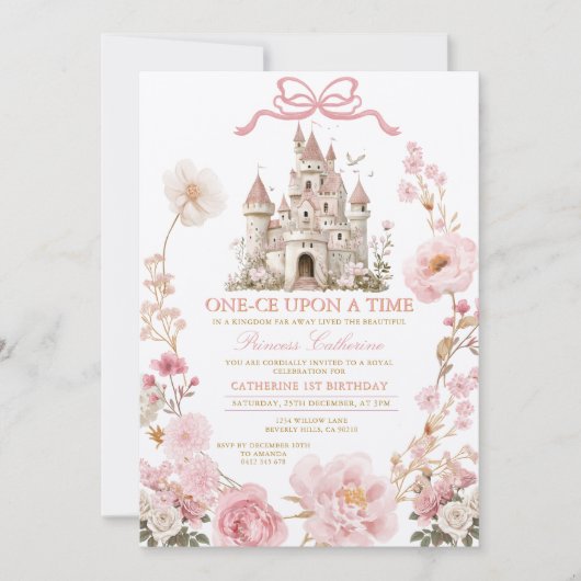 Invitation Bow Princess ONE-CE Upon a time birthday Castle (Devant)