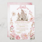 Invitation Bow Princess ONE-CE Upon a time birthday Castle (Devant / Derrière)