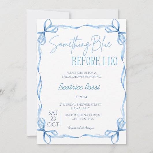 Invitation Bow Quelque Chose Blue Squiger Fête des mariées (Devant)