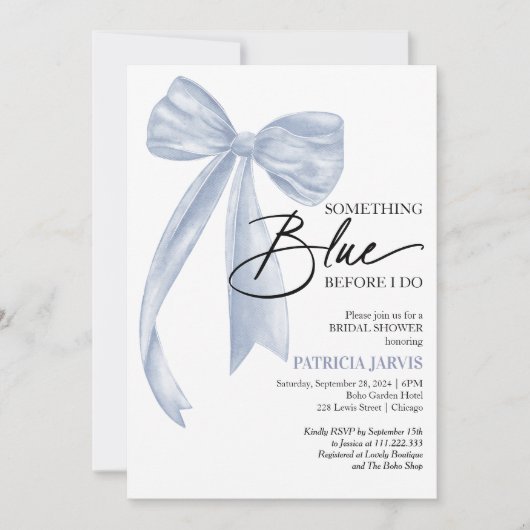 Invitation Bow Quelque Chose De Bleu Avant De Faire Bow Fête  (Devant)