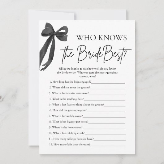 Invitation Bow Qui Connaît La Mariée Meilleure Fête des marié (Devant)