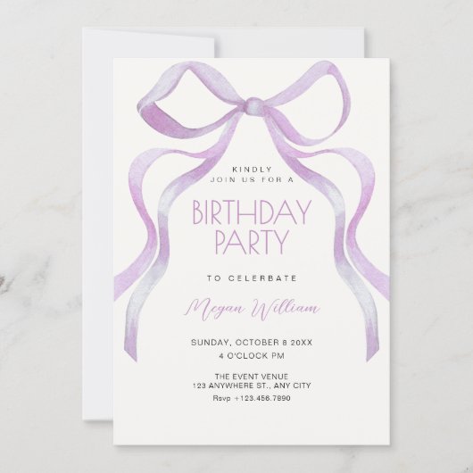 Invitation Bow ribbon birthday (Devant)