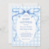 Invitation Bow Ribbon bleu En vichy bébé garçon douche (Devant)