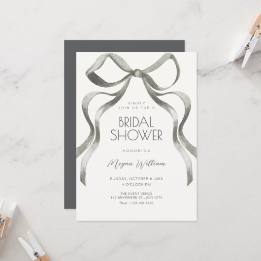 Invitation Bow ribbon bridal shower (Devant/Arrière en situation)