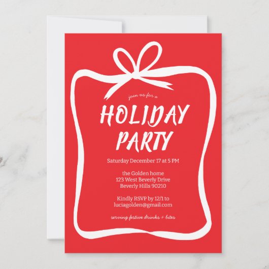 Invitation Bow Ribbon Frame Fête de Noël Fête PERSONNALISÉE (Devant)