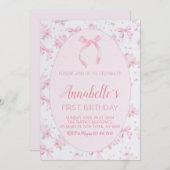 Invitation Bow rose 1er anniversaire Invitation, Bow rose flo (Devant / Derrière)