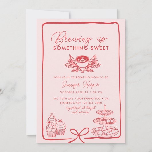 Invitation Bow rose | Baby shower doux (Devant)