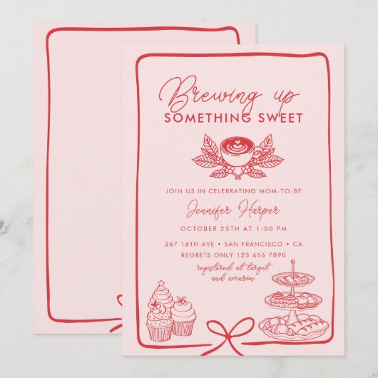 Invitation Bow rose | Baby shower doux (Devant / Derrière)