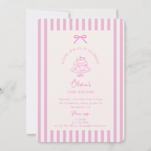 Invitation Bow rose, Barré rose | Anniversaire pourpre (Devant)