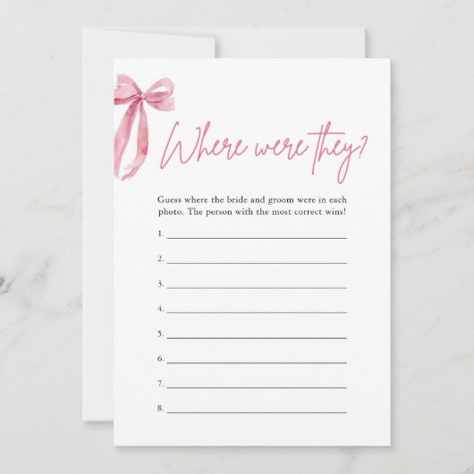 Invitation Bow Rose Blush Où Étaient-Ils Jeu De Fête des mari (Devant)