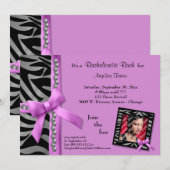 Invitation Bow Rose Chaud Avec Des Perles D'Argent Et Des Str (Devant / Derrière)