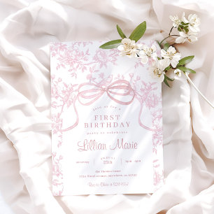Invitation Bow rose clair et toile Anniversaire