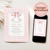 Invitation Bow rose classique En vichy Baby shower fille