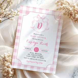 Invitation Bow rose En vichy aquarelle Baby shower Crest