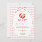 Invitation Bow rose En vichy Baby shower aux fraises (Devant)