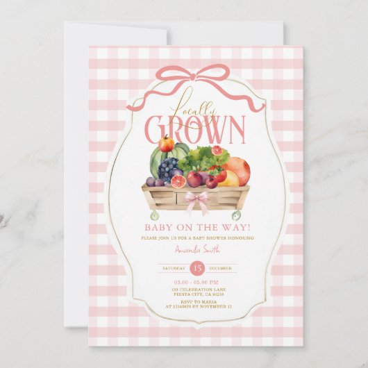 Invitation Bow rose En vichy Baby shower cultivé localement (Devant)
