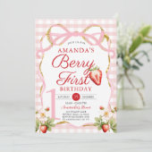 Invitation Bow rose En vichy Berry Premier Anniversaire de fr (Debout devant)