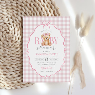 Invitation Bow rose En vichy Teddy Bear Baby shower