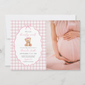 Invitation Bow rose En vichy Teddy Bear Baby shower Photo (Devant)