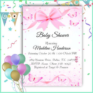 Invitation Bow Rose Et Butterfies Fille Baby shower