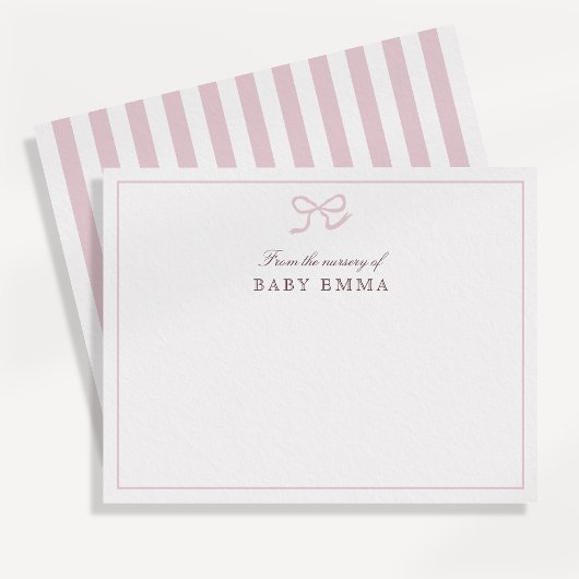 Invitation Bow rose et rayures de la pépinière de, Merci