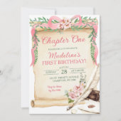 Invitation Bow rose Floral Chapitre Un premier anniversaire f (Devant)
