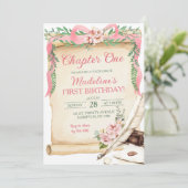 Invitation Bow rose Floral Chapitre Un premier anniversaire f (Debout devant)