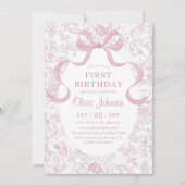 Invitation Bow rose Floral Chinoiserie Toile Anniversaire (Devant)